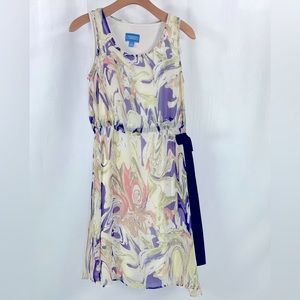 Simply Vera Wang Multicolor Cream Purple Pink Green Chiffon Lined Dress Size XS‎